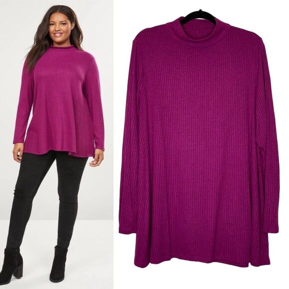 Lane Bryant Swing Collection Ribbed Knit Mock Neck Long Sleeve Hybrid Size 18/20 - Picture 1 of 10